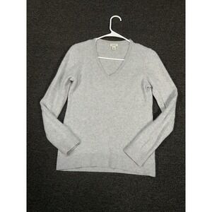 LL Bean Sweater Women's Medium Gray 100% Cashmere V-Neck Cozy Comfy Preppy
